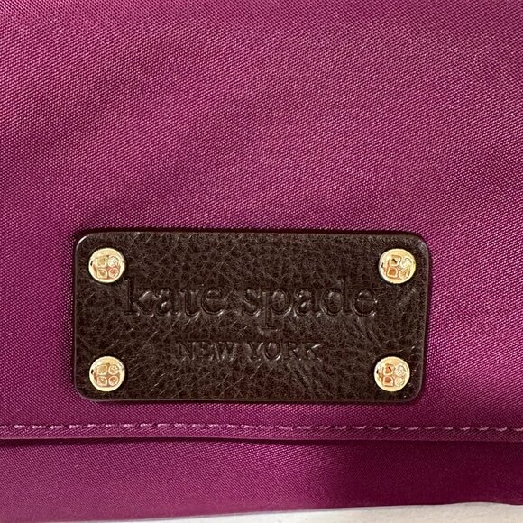 NWOT Kate Spade Wallet Purple Nylon with Brown Leather & Polkadot Interior - Picture 4 of 14